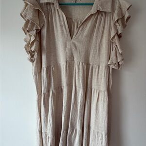 Umgee Cream Ruffle Sleeve Midi Dress